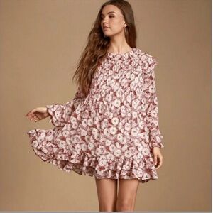 Free People These Dreams Floral Print Ruffles Mini Dress Size Small-NO SLIP